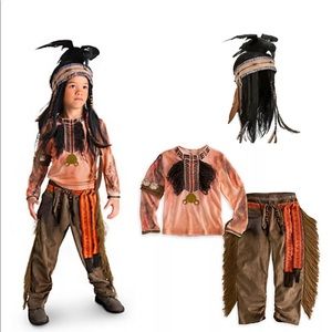 Rare Disney Store Lone Ranger Tonto Costume Indian Crow Wig And Headdress Hat.